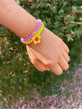 Kids Neon Yellow Flower & Pink Multicolor Bracelet Set